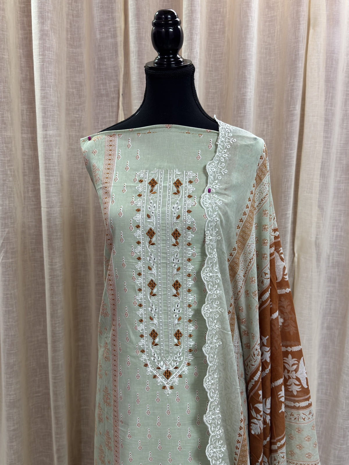 Inspired Alfaaz by Al Marina Sage Mint Green Chikankari Cotton Suit