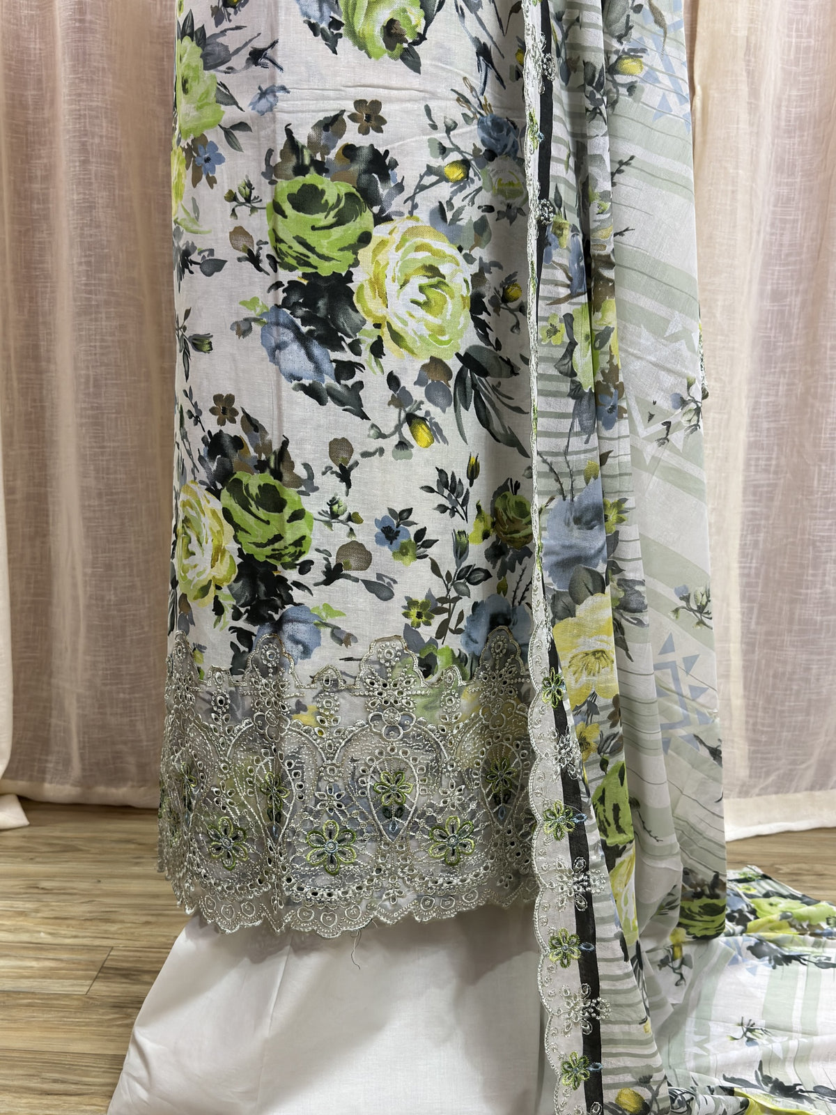 Inspired Abu Rehan Sage Green Chikankari Cotton Suit