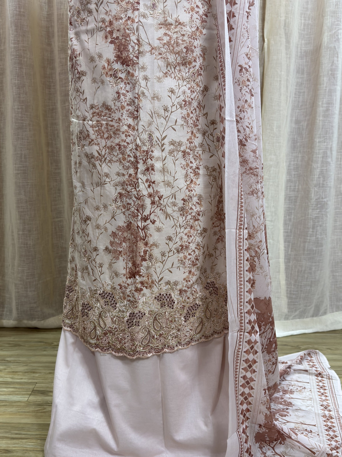 Inspired Khuda Baksh Rose Peach Chikankari Cotton Suit