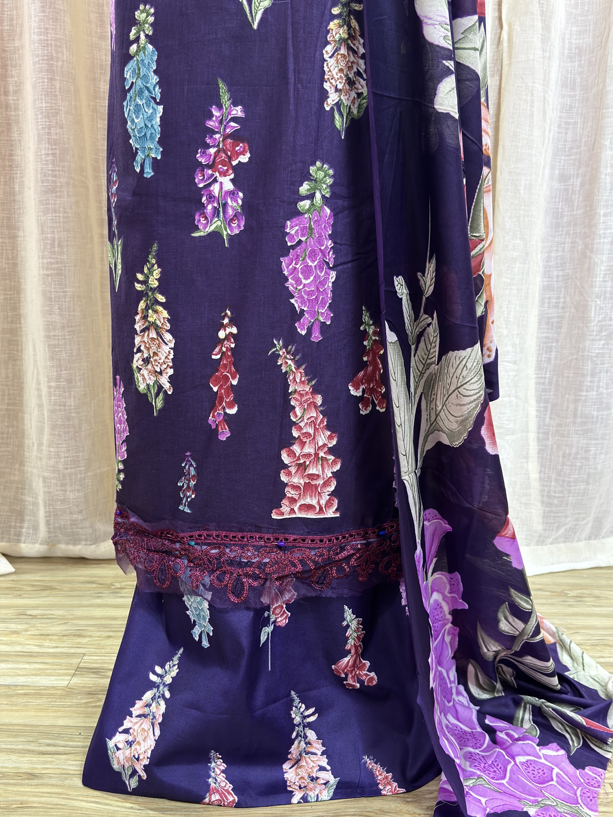 Inspired Maria B Indigo Unstitched Embroidered Patch Cotton Suit
