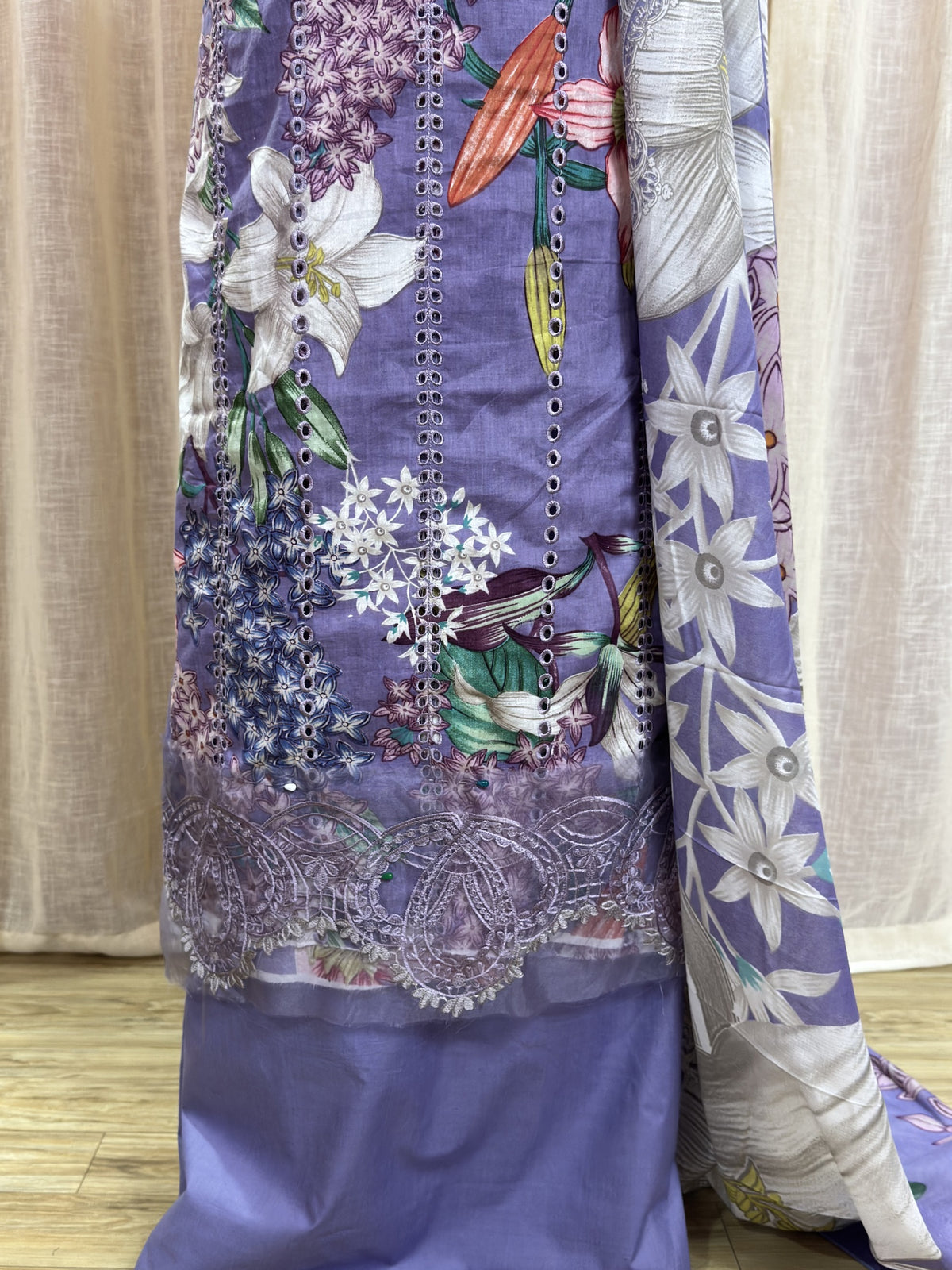 Inspired Maria B Purple Unstitched Embroidered Patch Cotton Suit