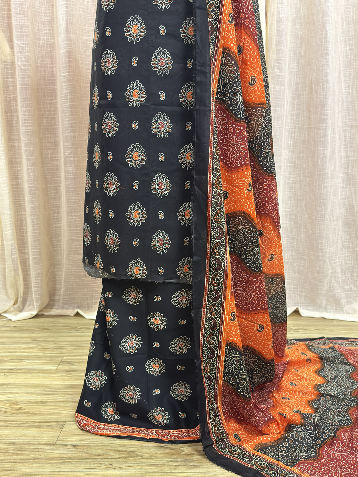 Original Bin Saeed Royal Black Floral Print Unstitched Lawn Suit