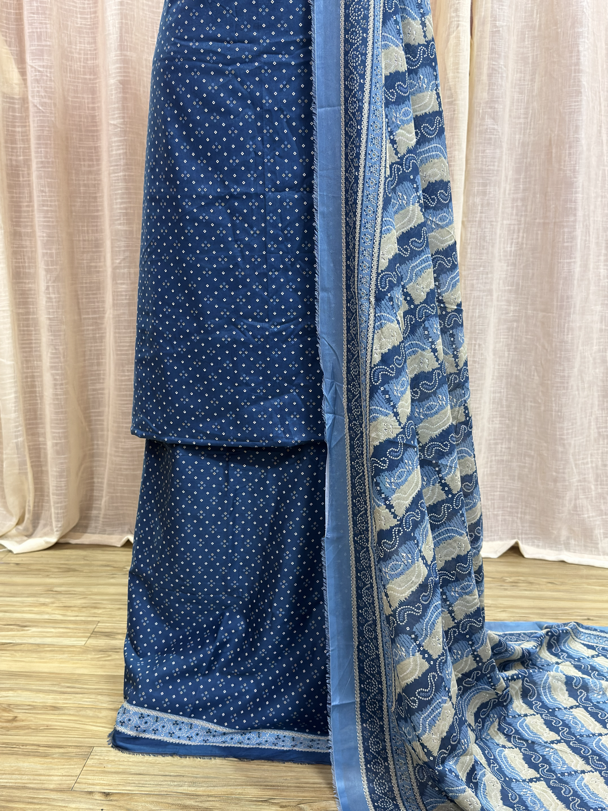 Original Bin Saeed Rich Blue Floral Print Unstitched Lawn Suit