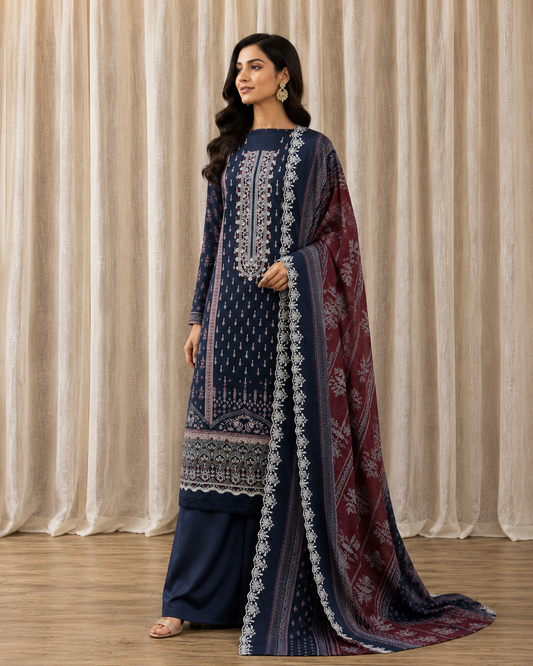 Inspired Alfaaz by Al Marina Navy Blue Chikankari Cotton Suit