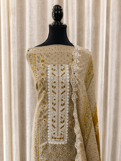 Inspired Alfaaz by Al Marina Beige Chikankari Cotton Suit
