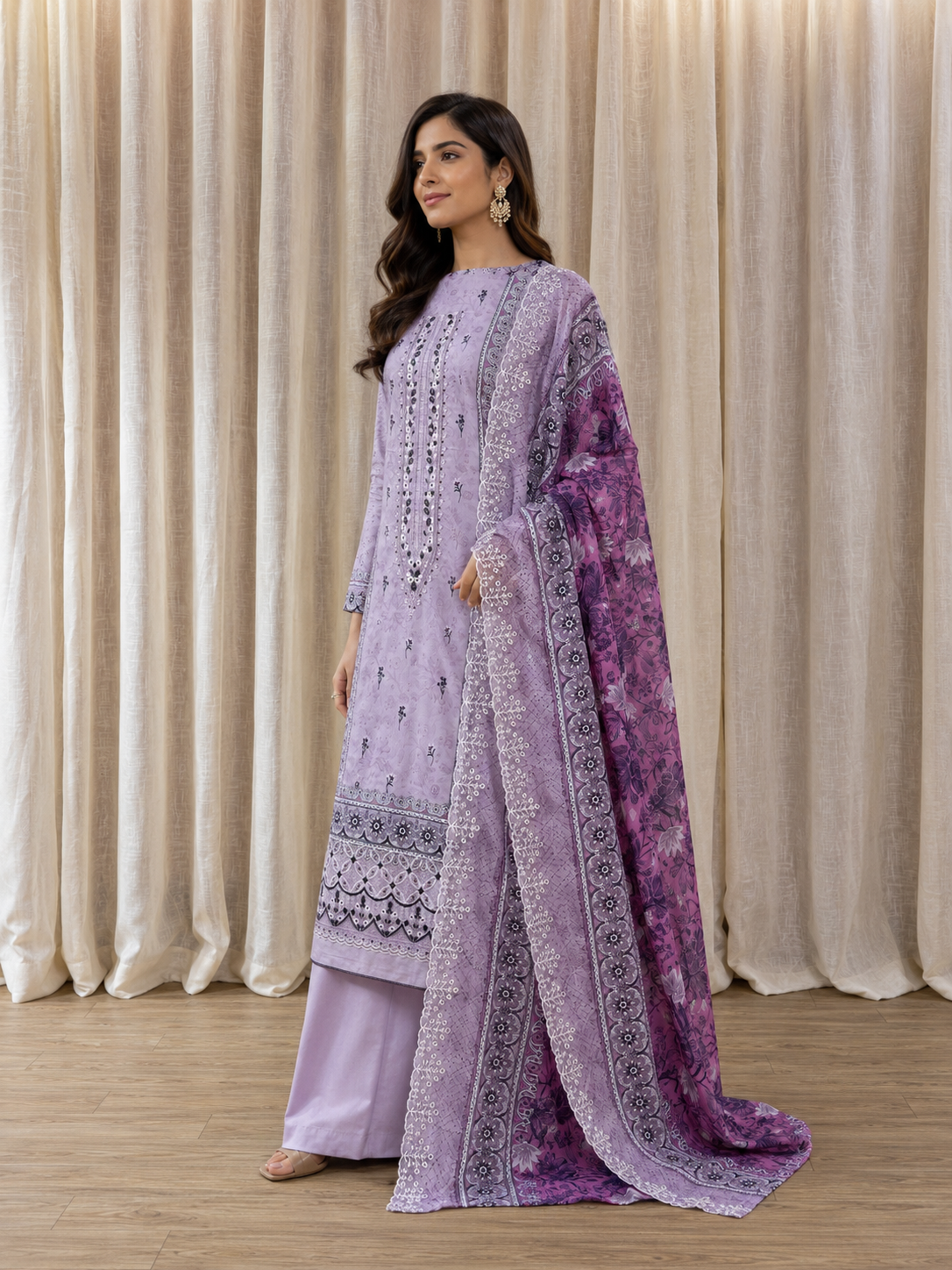 Inspired Alfaaz by Al Marina Lavender Chikankari Cotton Suit