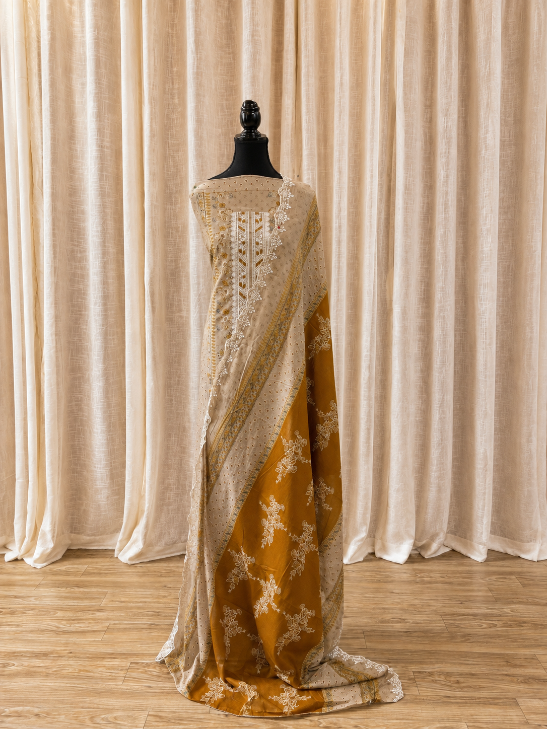 Inspired Alfaaz by Al Marina Beige Chikankari Cotton Suit