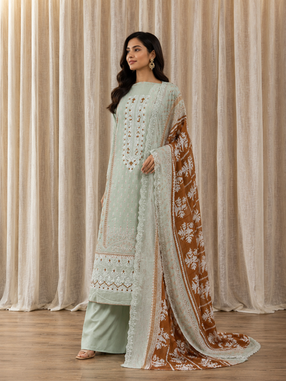 Inspired Alfaaz by Al Marina Sage Mint Green Chikankari Cotton Suit