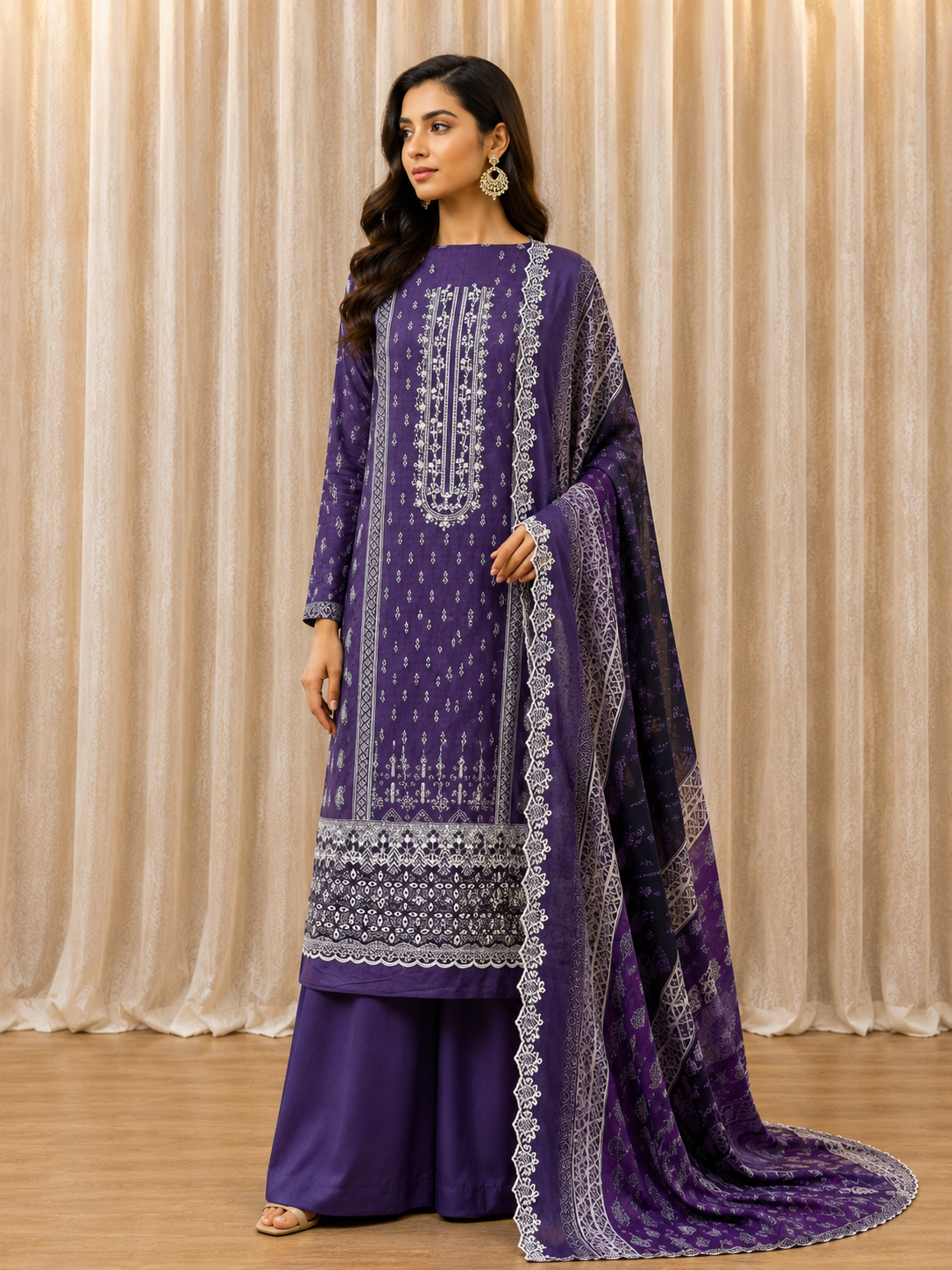 Inspired Alfaaz by Al Marina Deep Purple Chikankari Cotton Suit
