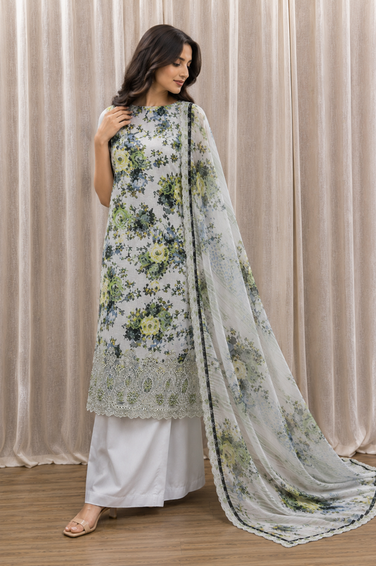 Inspired Abu Rehan Sage Green Chikankari Cotton Suit