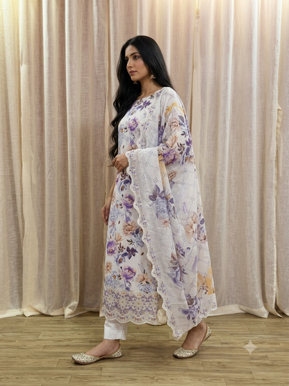 Inspired Abu Rehan Pearl White Chikankari Cotton Suit