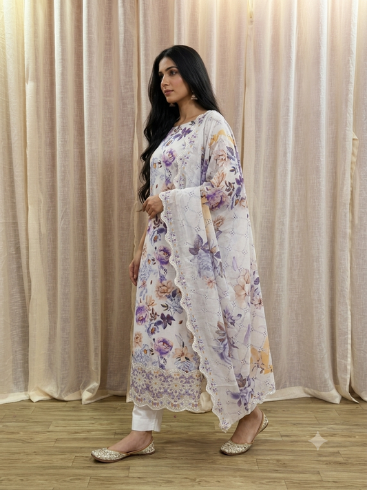 Inspired Abu Rehan Pearl White Chikankari Cotton Suit