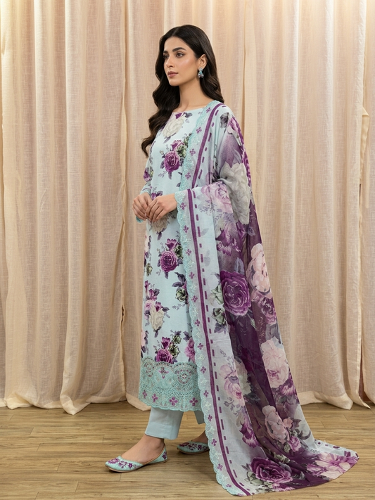 Inspired Abu Rehan Pale Ice Blue Chikankari Cotton Suit