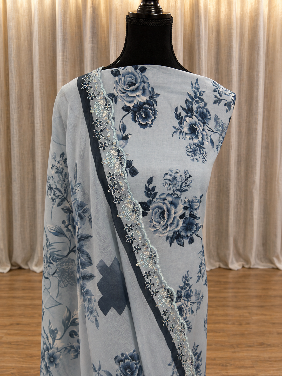 Inspired Abu Rehan Misty Ice Blue Chikankari Cotton Suit