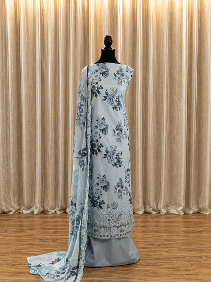 Inspired Abu Rehan Misty Ice Blue Chikankari Cotton Suit