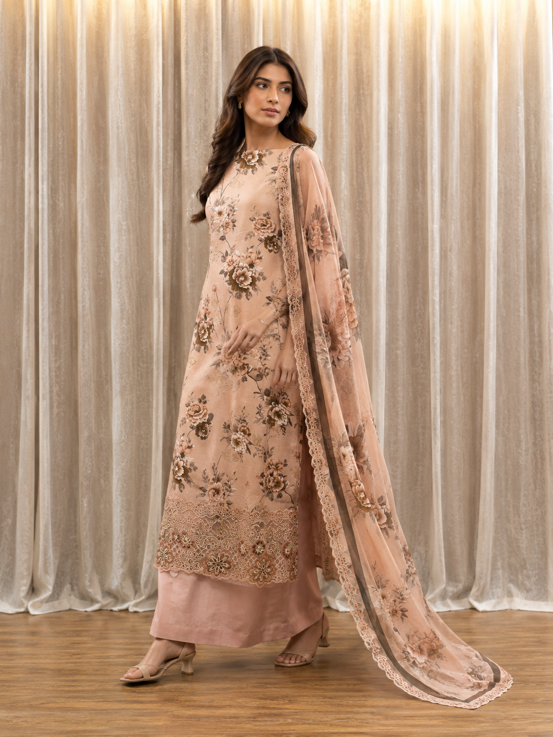 Inspired Abu Rehan Dusty Peach Chikankari Cotton Suit