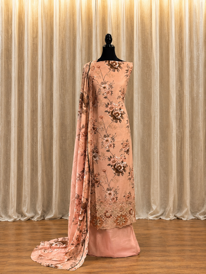 Inspired Abu Rehan Dusty Peach Chikankari Cotton Suit