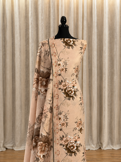 Inspired Abu Rehan Dusty Peach Chikankari Cotton Suit