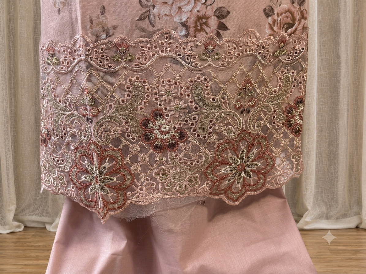 Inspired Abu Rehan Dusty Peach Chikankari Cotton Suit