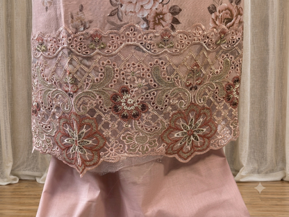 Inspired Abu Rehan Dusty Peach Chikankari Cotton Suit