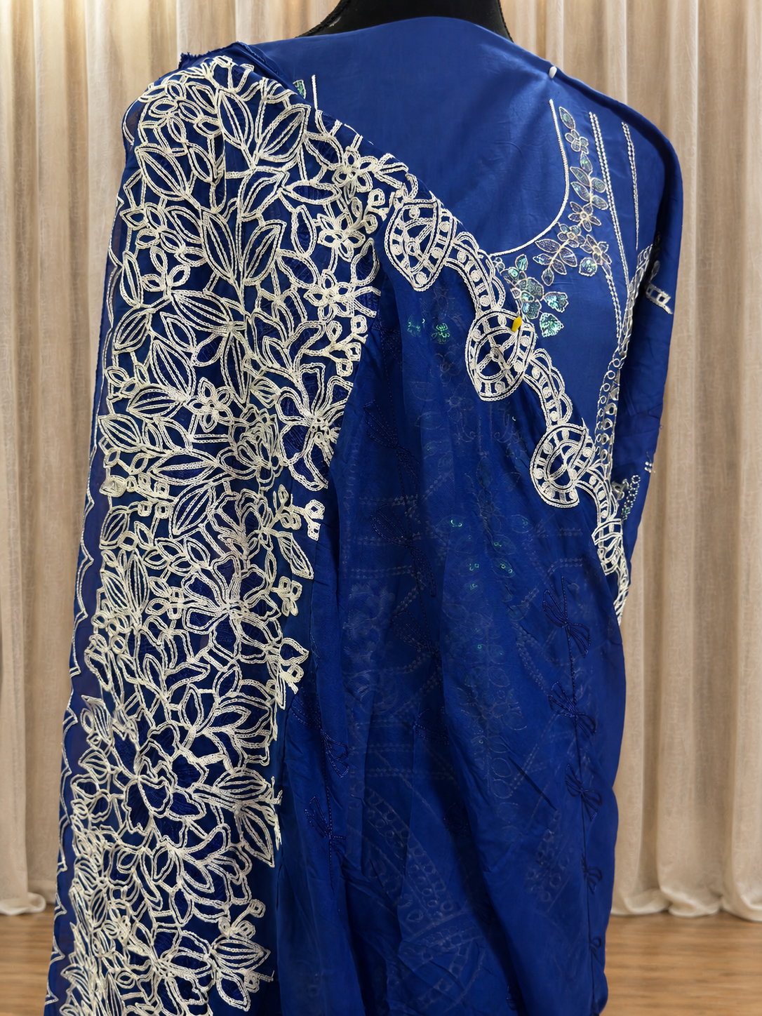 Inspired Elaf Royal Blue Semi-stitched Embroidered Cotton Suit
