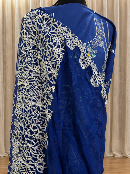 Inspired Elaf Royal Blue Semi-stitched Embroidered Cotton Suit