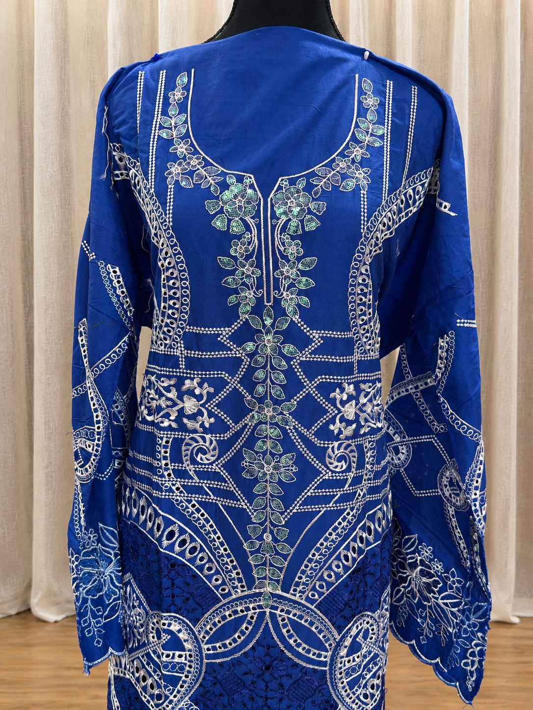 Inspired Elaf Royal Blue Semi-stitched Embroidered Cotton Suit
