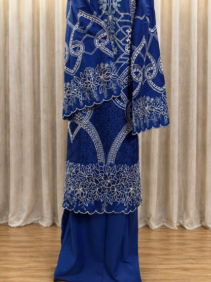Inspired Elaf Royal Blue Semi-stitched Embroidered Cotton Suit