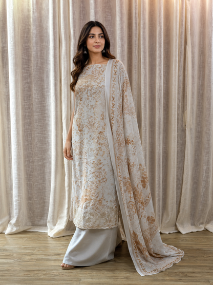 Inspired Khuda Baksh Champagne Ivory Chikankari Cotton Suit