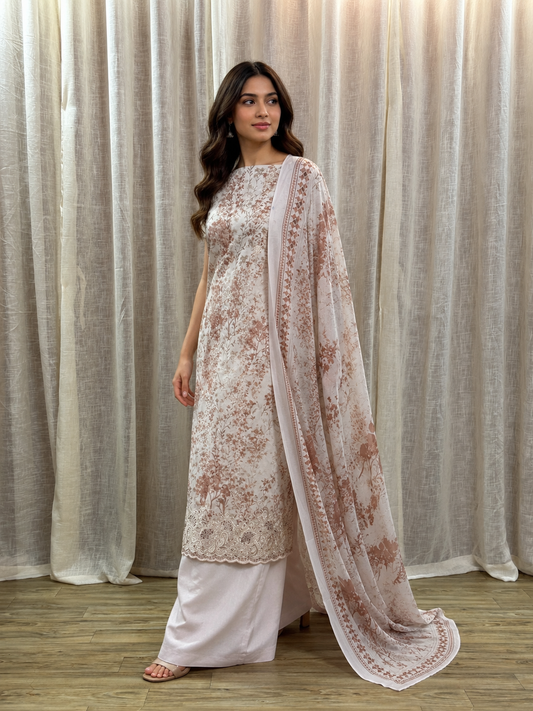 Inspired Khuda Baksh Rose Peach Chikankari Cotton Suit