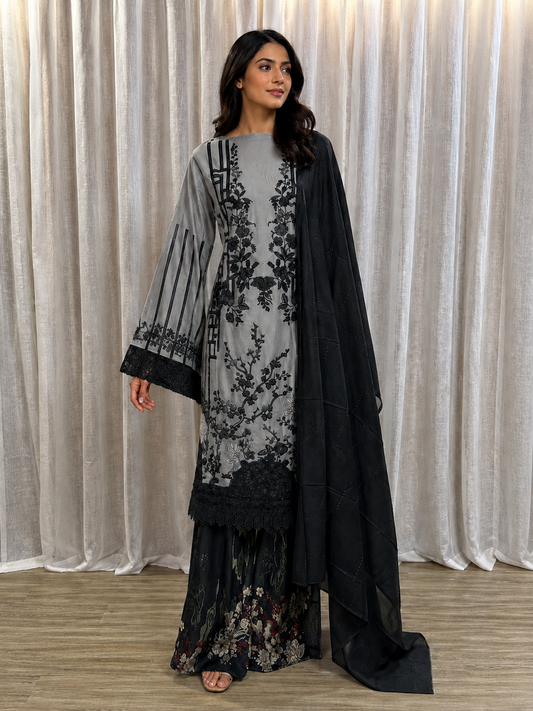 Inspired Maria B Slate Grey Semi-stitched Embroidered Semi-Lawn Suit