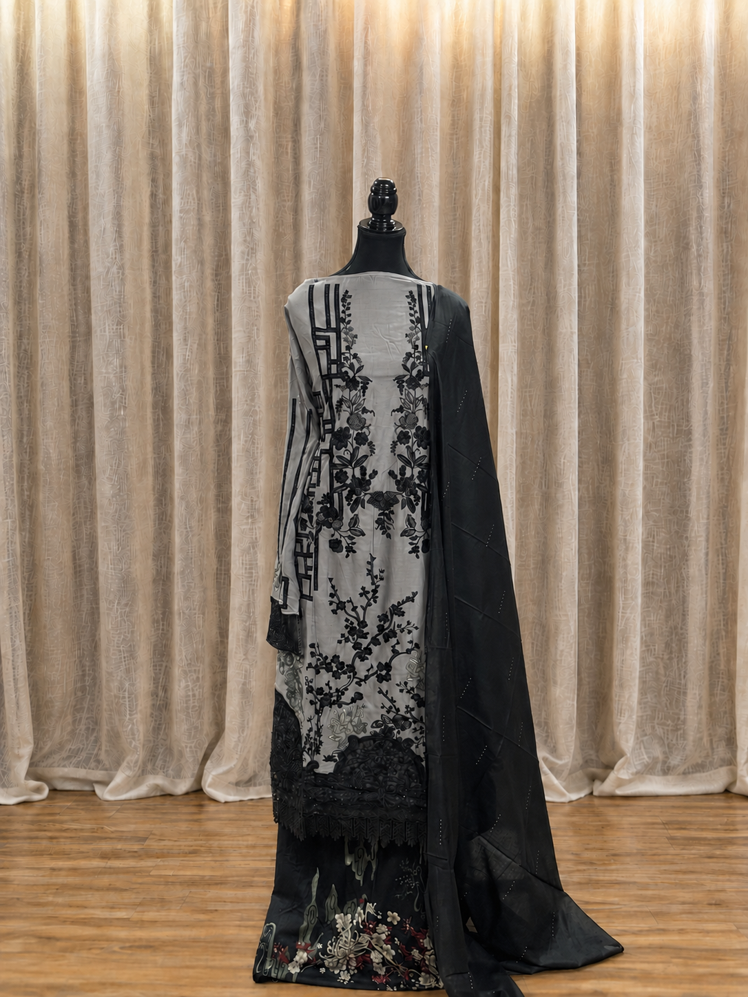 Inspired Maria B Slate Grey Semi-stitched Embroidered Semi-Lawn Suit