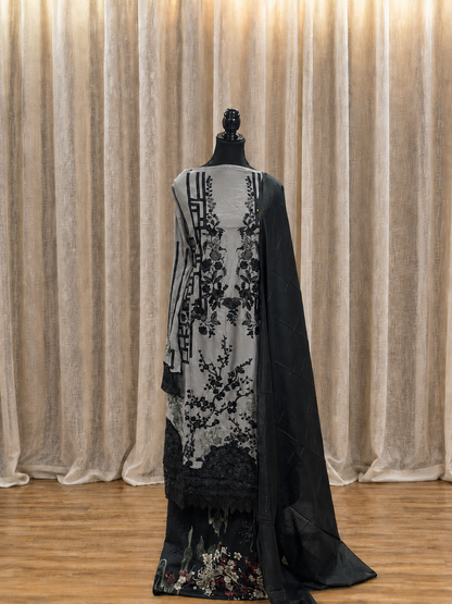 Inspired Maria B Slate Grey Semi-stitched Embroidered Semi-Lawn Suit
