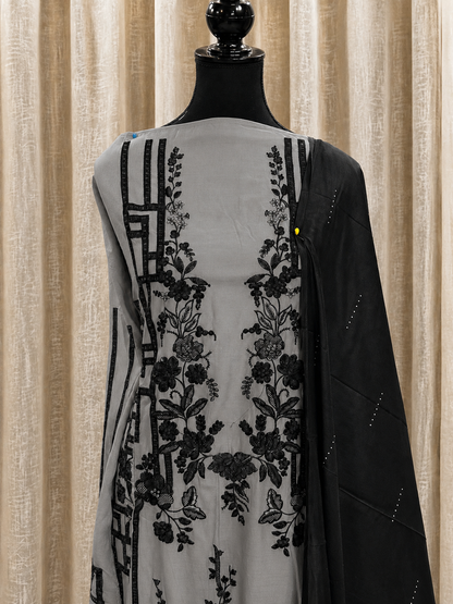 Inspired Maria B Slate Grey Semi-stitched Embroidered Semi-Lawn Suit