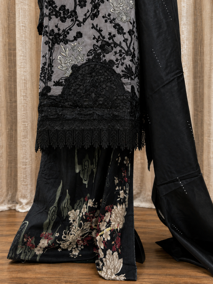 Inspired Maria B Slate Grey Semi-stitched Embroidered Semi-Lawn Suit
