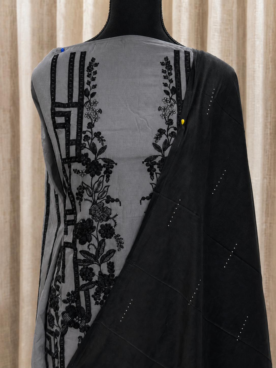 Inspired Maria B Slate Grey Semi-stitched Embroidered Semi-Lawn Suit