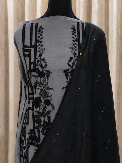 Inspired Maria B Slate Grey Semi-stitched Embroidered Semi-Lawn Suit