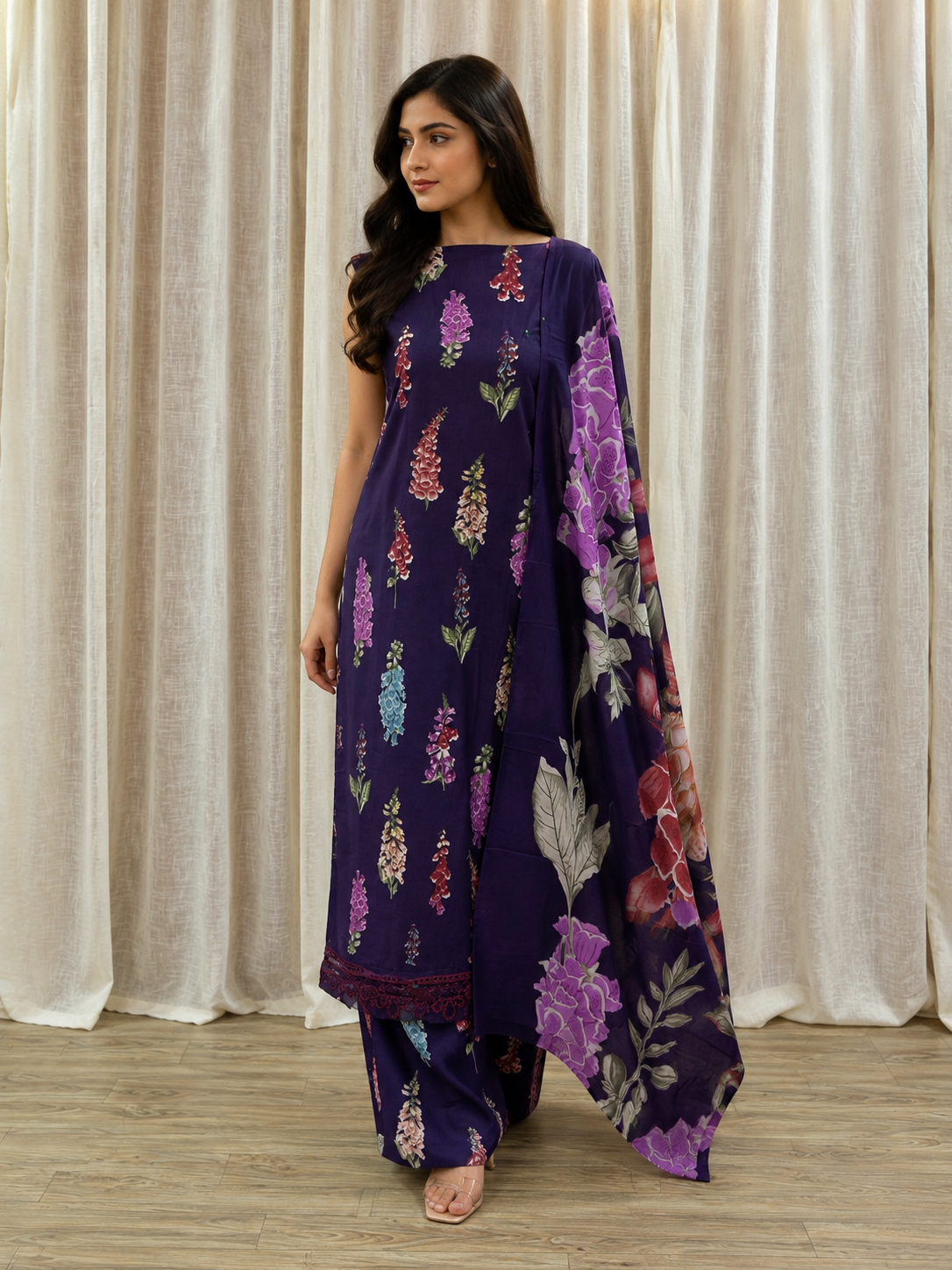 Inspired Maria B Indigo Unstitched Embroidered Patch Cotton Suit