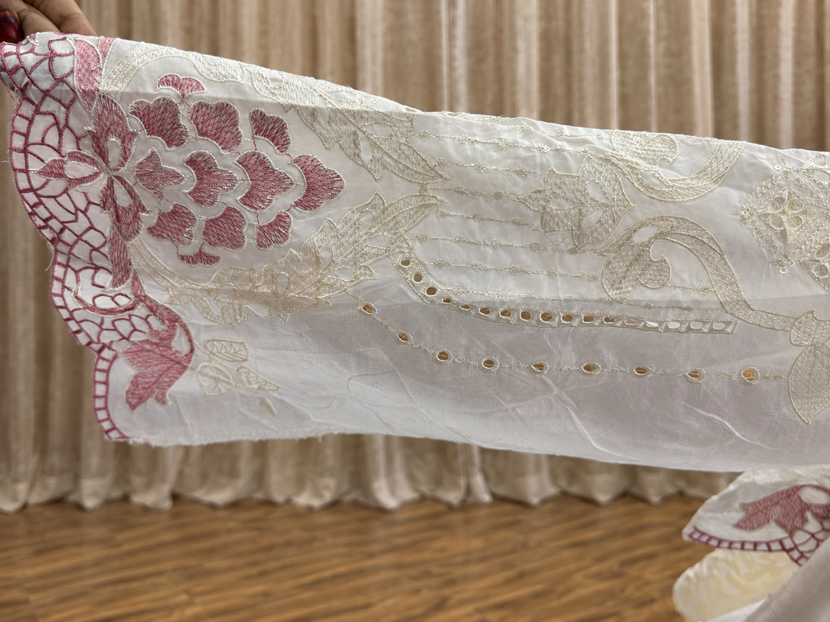 Inspired Maria B Pearl White Semi-stitched Embroidered Cotton Suit