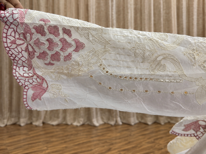 Inspired Maria B Pearl White Semi-stitched Embroidered Cotton Suit