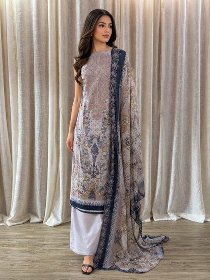 Inspired Shree Fab Blush Peach Unstitched Embroidered Cotton Suit