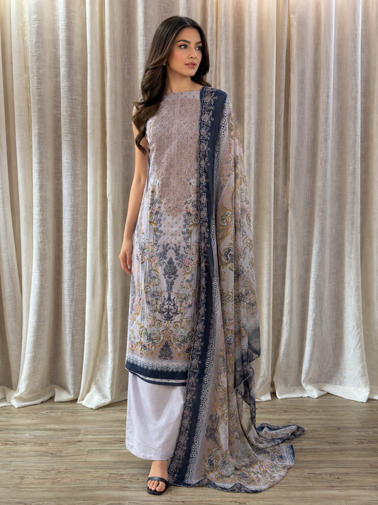 Inspired Shree Fab Blush Peach Unstitched Embroidered Cotton Suit