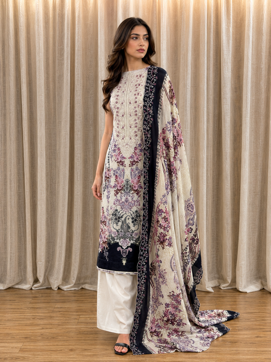 Inspired Shree Fab Ivory Pista Green Unstitched Embroidered Cotton Suit