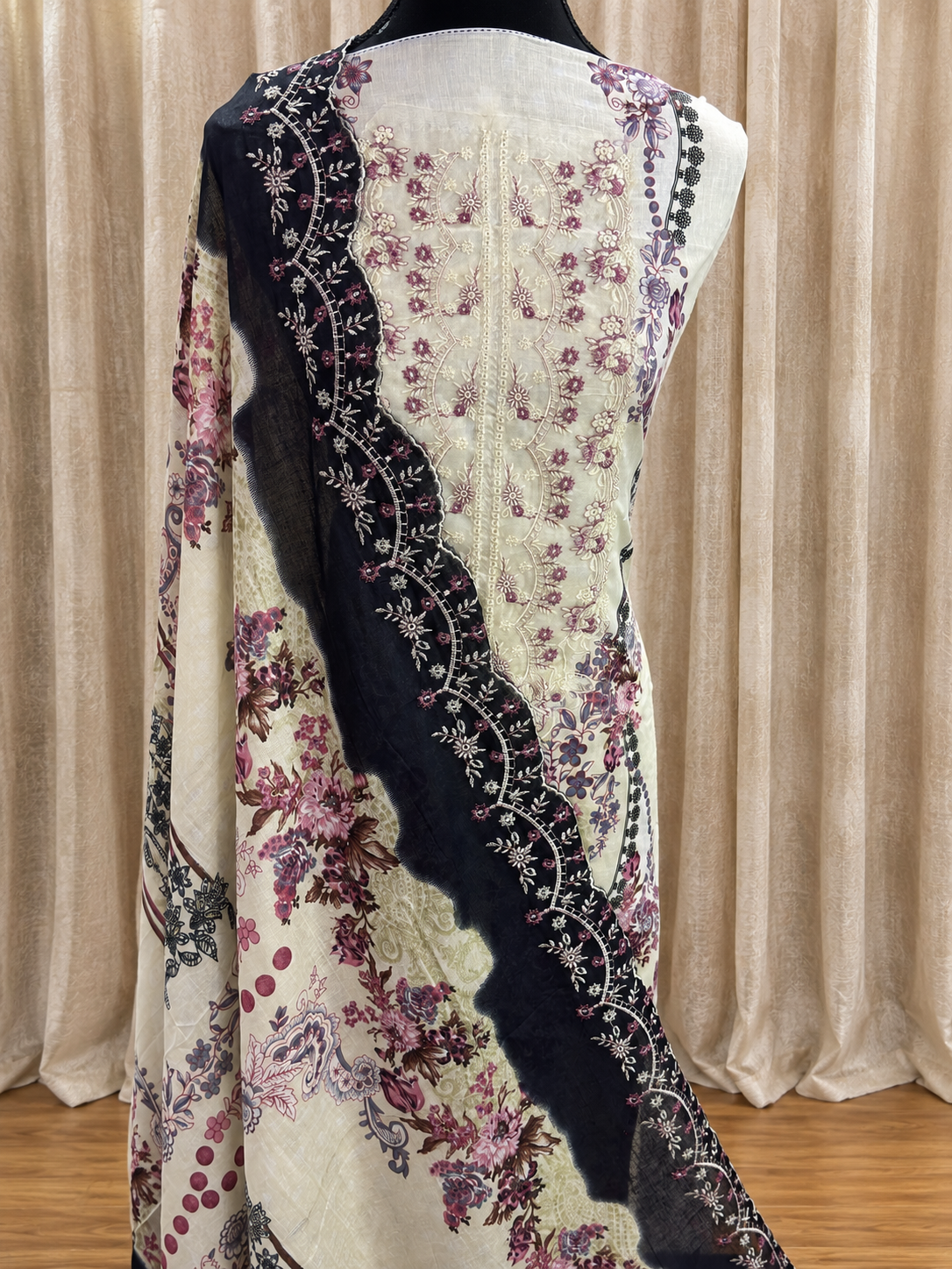 Inspired Shree Fab Ivory Pista Green Unstitched Embroidered Cotton Suit