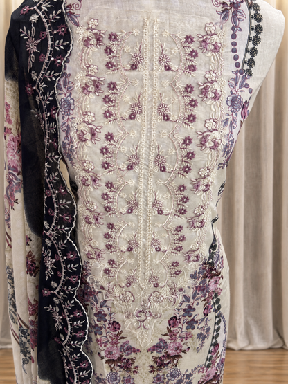 Inspired Shree Fab Ivory Pista Green Unstitched Embroidered Cotton Suit