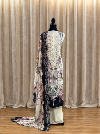 Inspired Shree Fab Ivory Pista Green Unstitched Embroidered Cotton Suit