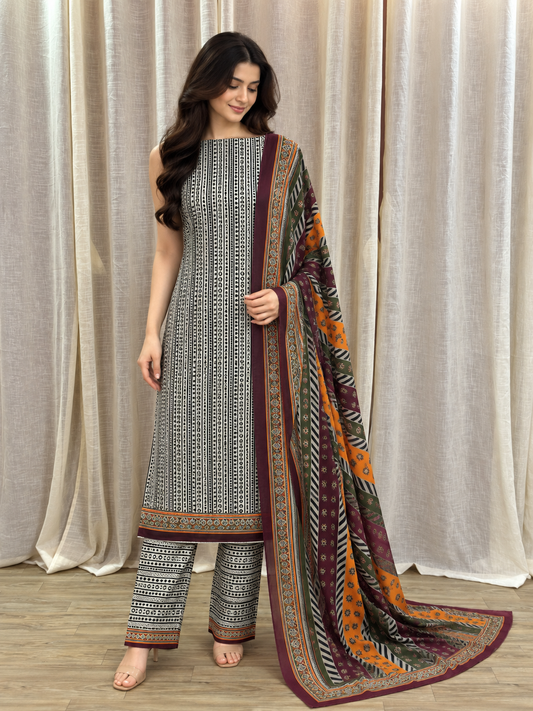 Original Bin Saeed Luxe White Floral Print Unstitched Lawn Suit