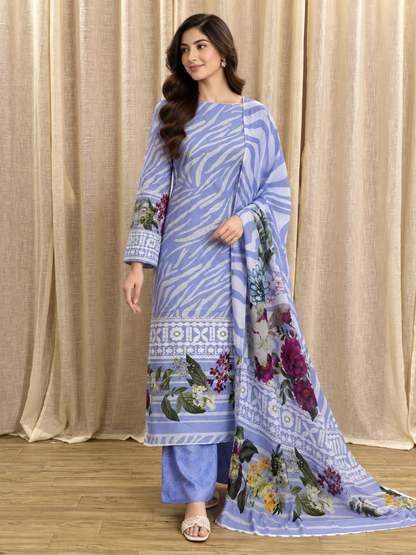 Original Elaf Lavender Zebra Pattern Floral Print Unstitched Lawn Suit