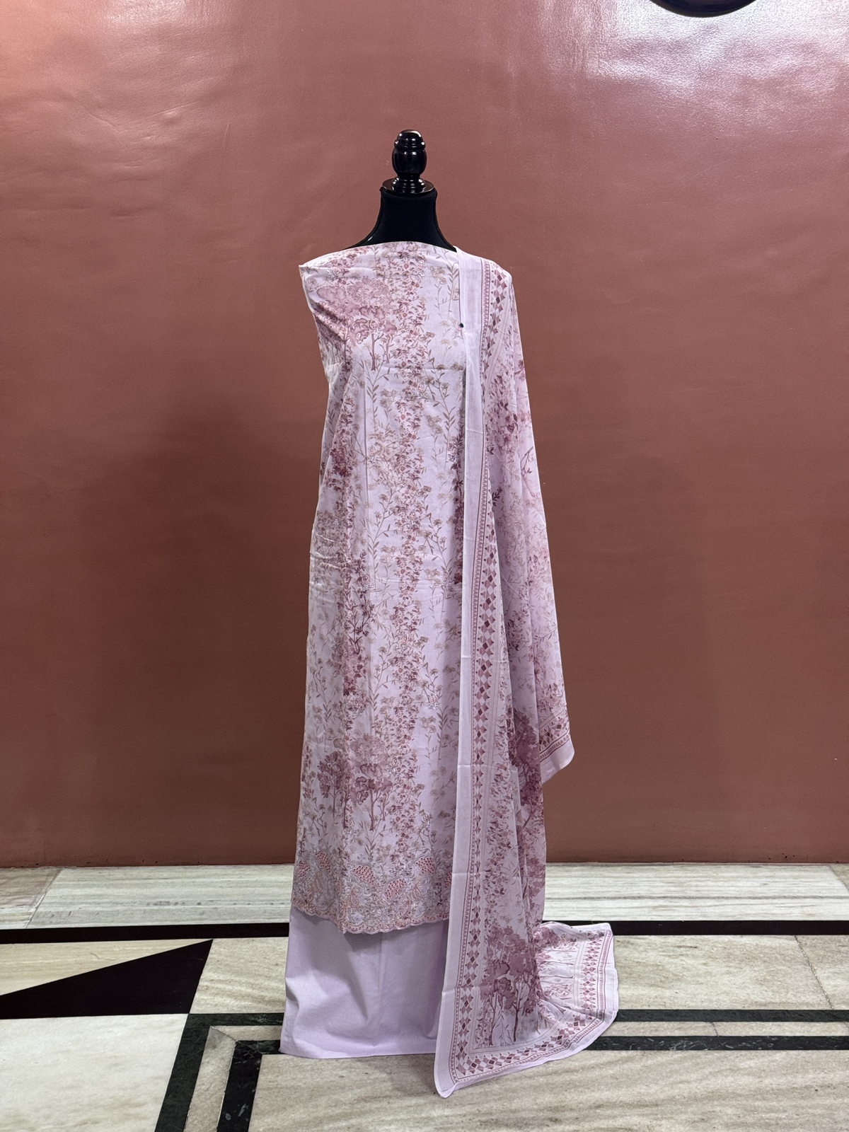 Inspired Khuda Baksh Onion Pink Chikankari Cotton Suit