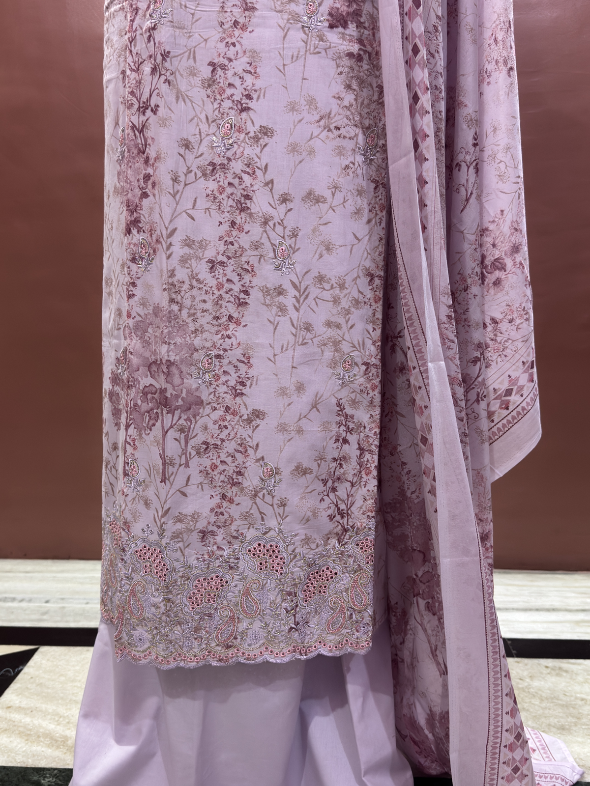 Inspired Khuda Baksh Onion Pink Chikankari Cotton Suit